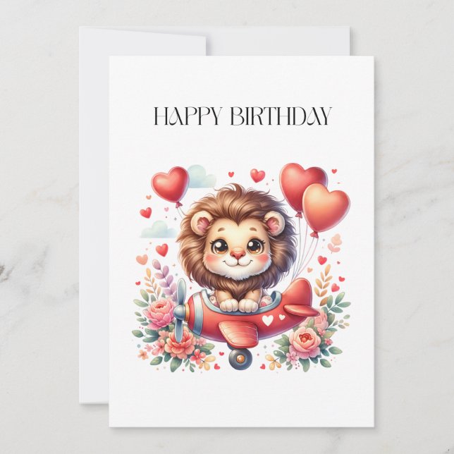 Flying Lion Birthday Note Card (Front)