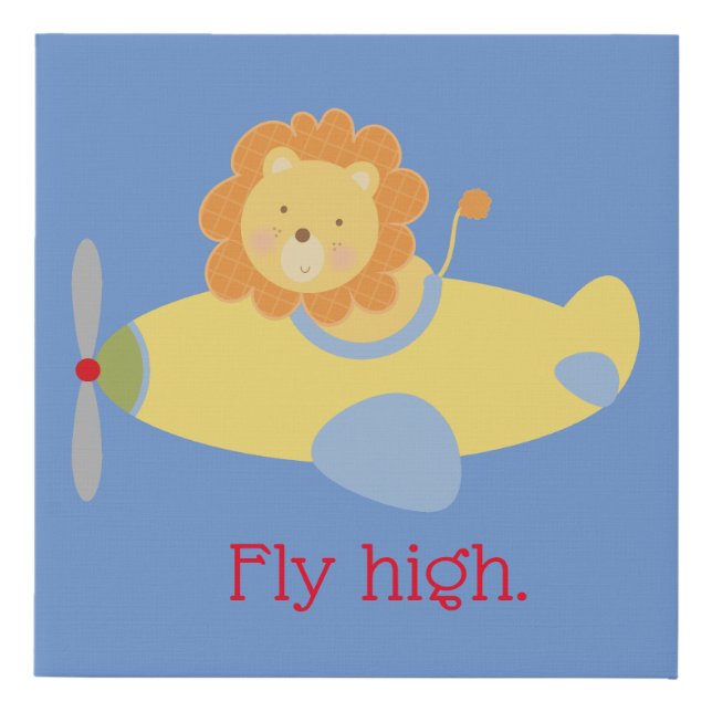 Flying Lion on Blue Faux Canvas Print (Front)
