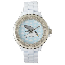 Flying Little Tern Women's Rhinestone White Enamel Watch