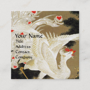 FLYING LOVE PHOENIX, White Feathers,Hearts,Floral Square Business Card