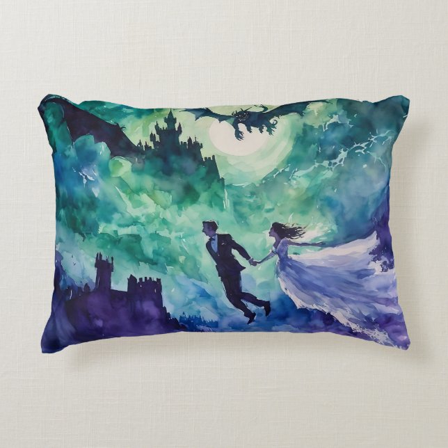 Flying Lovers - Watercolor Painting Accent Pillow (Front)