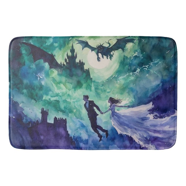 Flying Lovers - Watercolor Painting Bath Mat (Front)