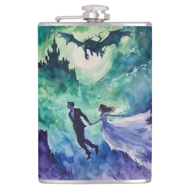 Flying Lovers - Watercolor Painting Flask (Front)