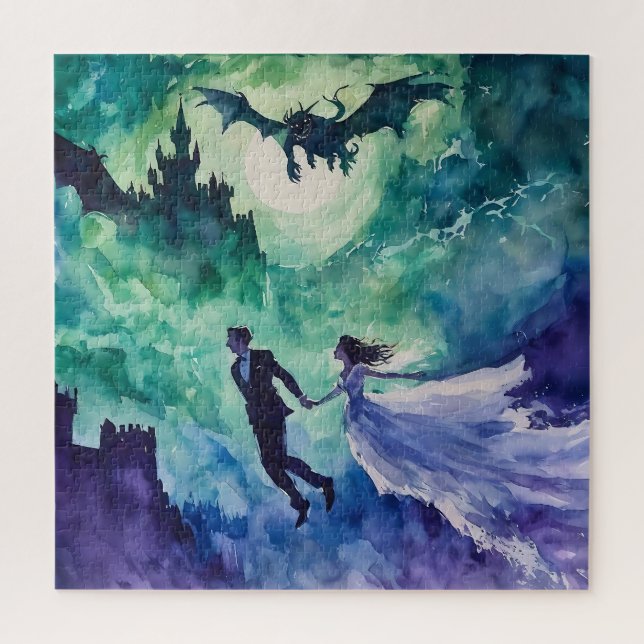 Flying Lovers - Watercolor Painting Jigsaw Puzzle (Vertical)