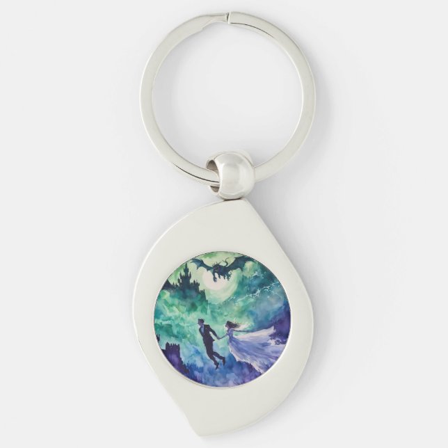 Flying Lovers - Watercolor Painting Keychain (Front)