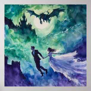 Flying Lovers - Watercolor Painting Poster