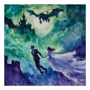 Flying Lovers - Watercolor Painting Poster