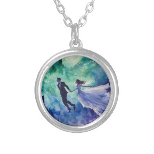 Flying Lovers - Watercolor Painting Silver Plated Necklace