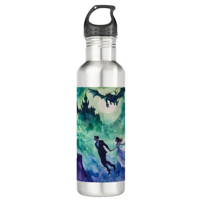 Flying Lovers - Watercolor Painting Stainless Steel Water Bottle (Front)