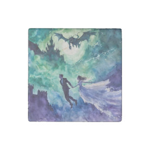 Flying Lovers - Watercolor Painting Stone Magnet
