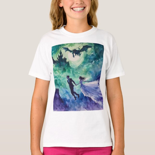 Flying Lovers - Watercolor Painting T-Shirt (Front)
