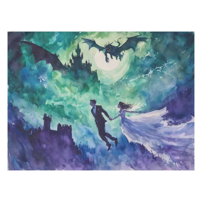 Flying Lovers - Watercolor Painting Tablecloth (Front (Horizontal))