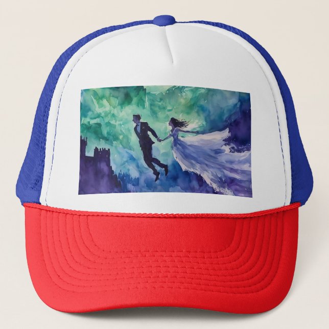 Flying Lovers - Watercolor Painting Trucker Hat (Front)