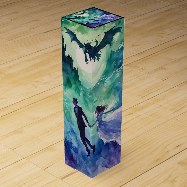 Flying Lovers - Watercolor Painting Wine Box (Front)