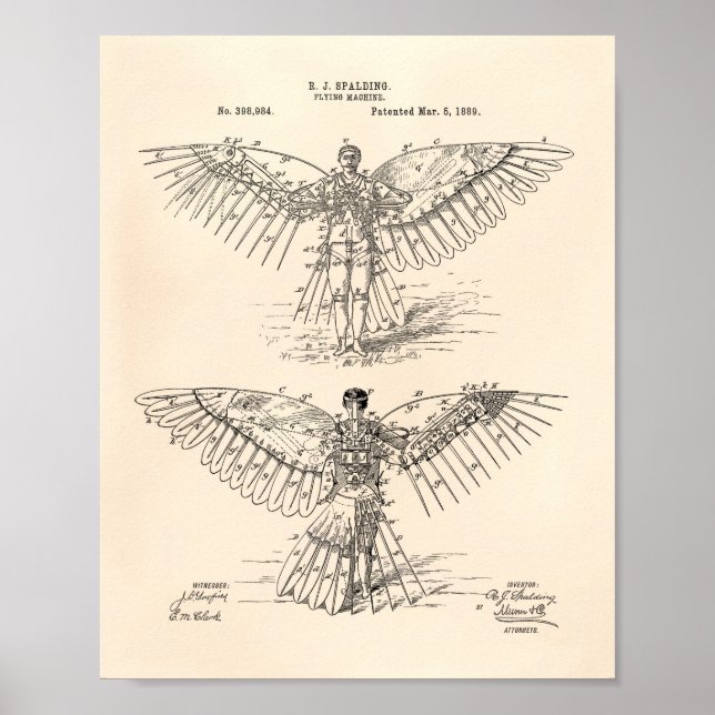 Flying machine 1889 Patent Art - Old Peper Poster (Front)