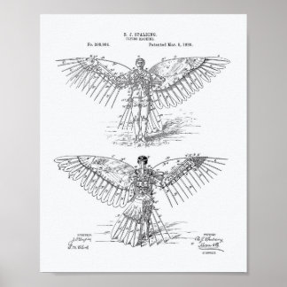 Flying machine 1889 Patent Art - White Paper Poster