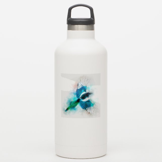 Flying magpie bird watercolor sticker (Waterbottle)