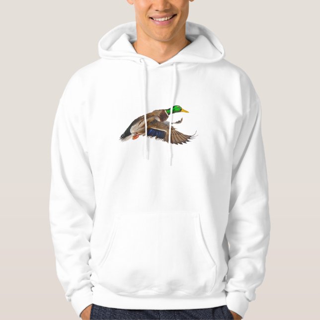 Flying Male Mallard Duck Wildlife Hoodie (Front)