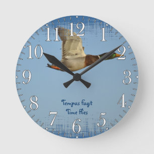 Flying Mallard Duck Art for Wildlife lovers Round Clock
