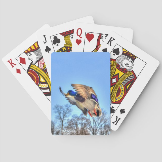Flying Mallard Duck Drake Wildlife Photo Poker Cards (Back)