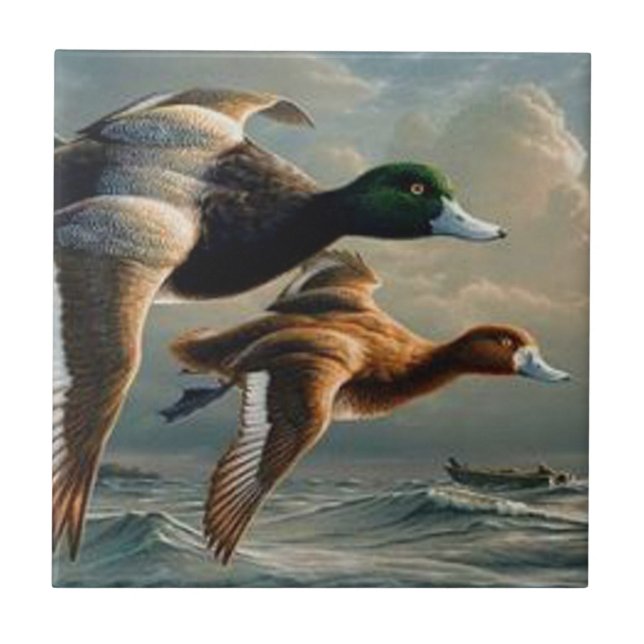 Flying Mallard Ducks. Ceramic Tile (Front)