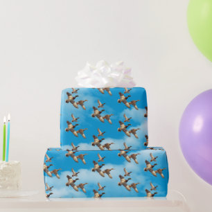 Flying Mallard Ducks In Clouds Wrapping Paper