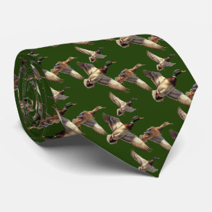 Flying Mallard Ducks On Green Neck Tie