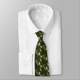 Flying Mallard Ducks On Green Neck Tie