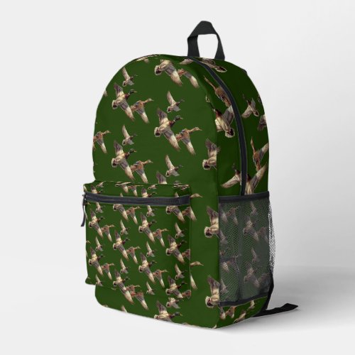 Flying Mallard Ducks On Green Printed Backpack