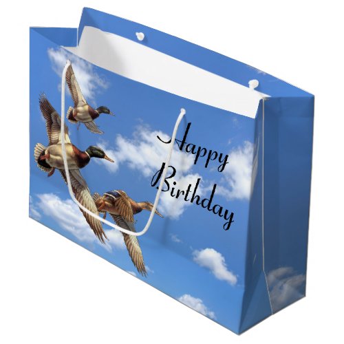 Flying Mallard Ducks With Clouds for Birthday Large Gift Bag