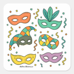 Flying Masks Square Sticker