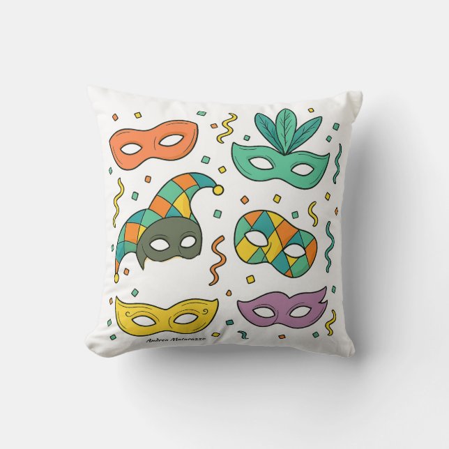 Flying Masks Throw Pillow (Front)