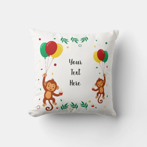 Flying Monkey Balloon Throw Pillow