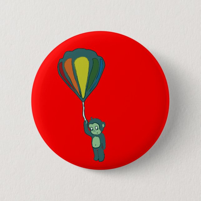 flying monkey : hot air balloon pinback button (Front)