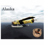 Flying Moose Aviation de Havilland DH3-C Otter Cutout<br><div class="desc">A de Havilland Canada DH3-C Otter, sporting the logo of mythical Flying Moose Aviation of Talkeetna, in flight somewhere over Alaska on an overcast day. Customizable text reading "Alaska" also appears. Also depicted is the leather patch worn by Flying Moose Aviation's bush pilots. It features a winged moose superimposed on...</div>