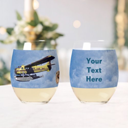 Flying Moose Aviation de Havilland Otter _ Welcome Stemless Wine Glass