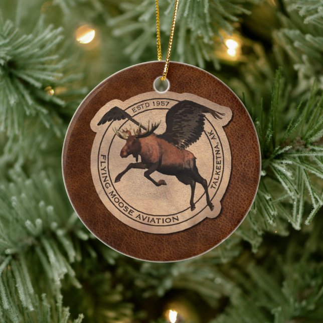Flying Moose Aviation Patch Ceramic Ornament (Tree)