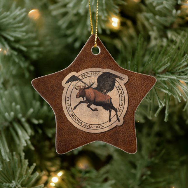 Flying Moose Aviation Patch Ceramic Ornament (Tree)