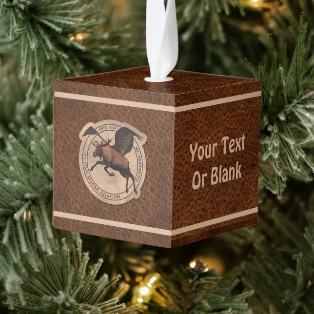 Flying Moose Aviation Patch Cube Ornament (Tree)