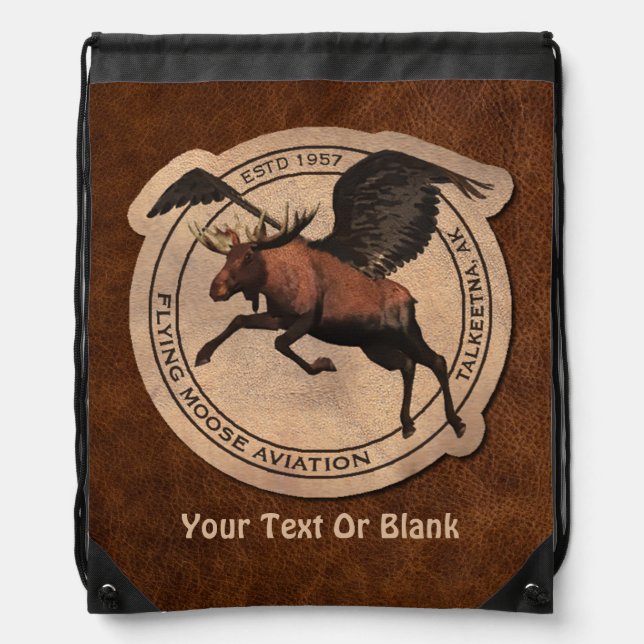 Flying Moose Aviation Patch Drawstring Bag (Front)