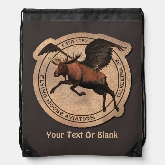 Flying Moose Aviation Patch Drawstring Bag (Front)
