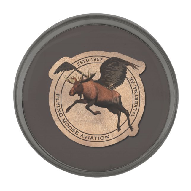 Flying Moose Aviation Patch Gunmetal Finish Lapel Pin (Front)