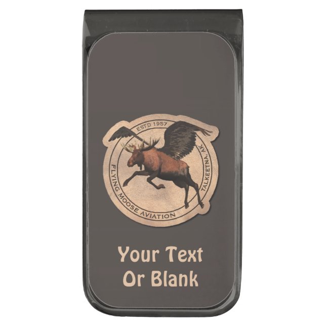 Flying Moose Aviation Patch Gunmetal Finish Money Clip (Front Vertical)