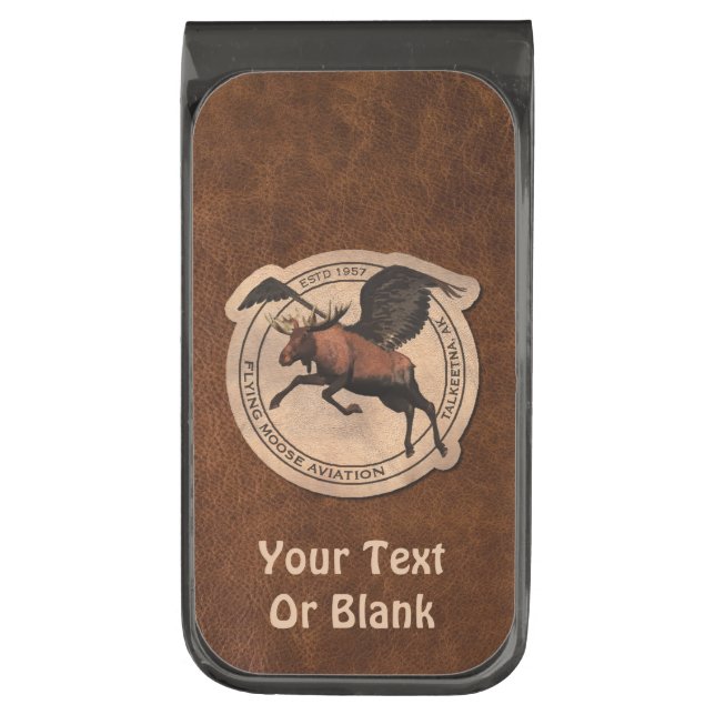 Flying Moose Aviation Patch Gunmetal Finish Money Clip (Front Vertical)