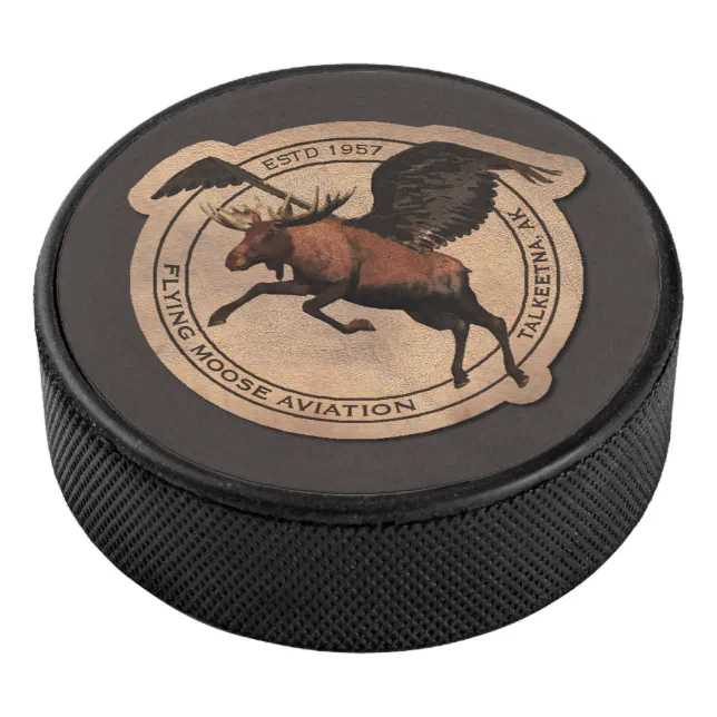 Flying Moose Aviation Patch Hockey Puck Zazzle