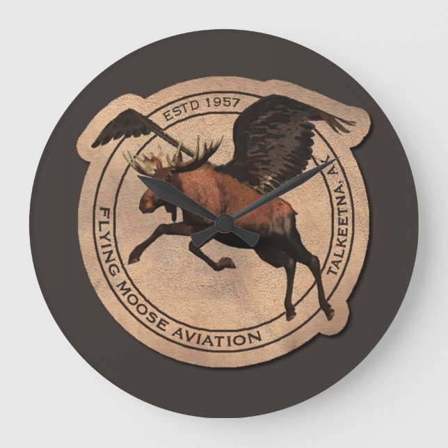 Flying Moose Aviation Patch Large Clock (Front)