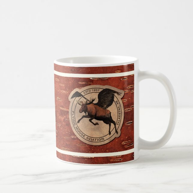 Flying Moose Aviation Patch On inner Birch Bark Coffee Mug (Right)