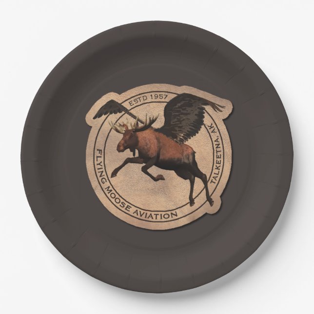 Flying Moose Aviation Patch Paper Plates (Front)