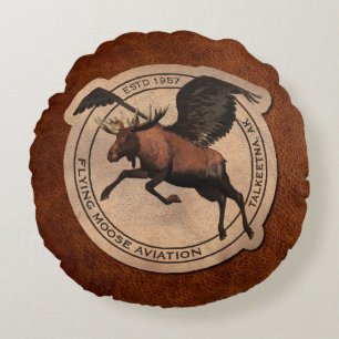 Flying Moose Aviation Patch Round Pillow