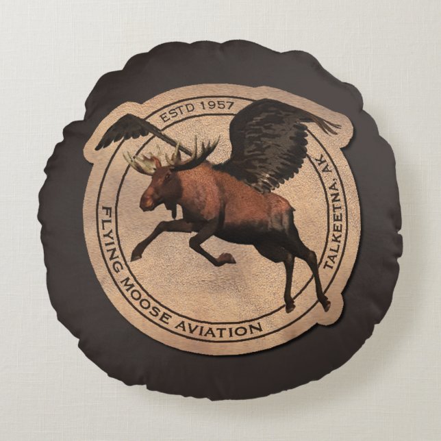 Flying Moose Aviation Patch Round Pillow (Front)